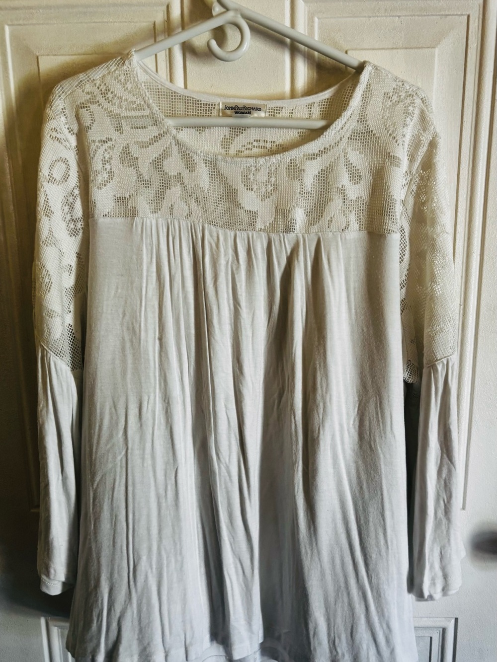 JohnPaulRichard Lace Yoke Long Sleeve Tunic in Ivory